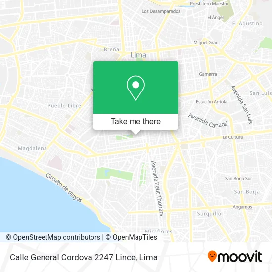 Calle General Cordova 2247  Lince map