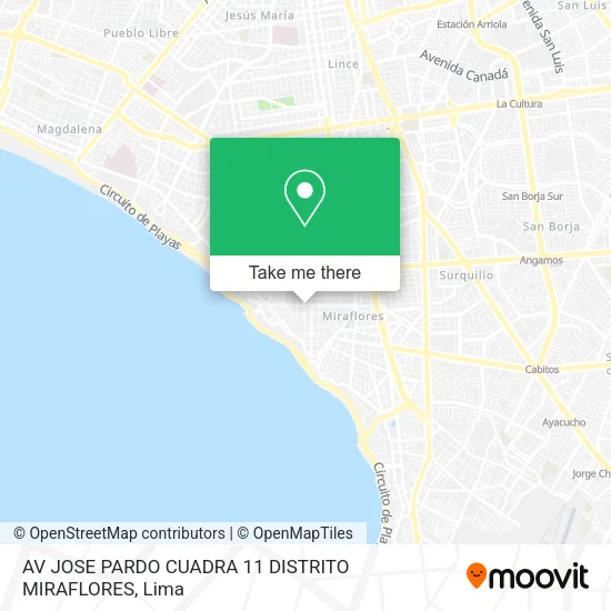 Mapa de AV  JOSE PARDO CUADRA 11  DISTRITO MIRAFLORES