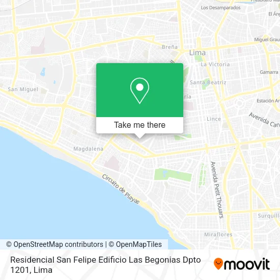 Mapa de Residencial San Felipe  Edificio Las Begonias Dpto  1201