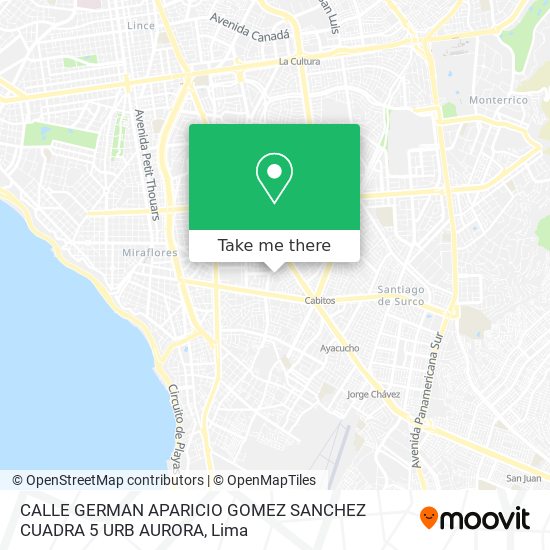 Mapa de CALLE GERMAN APARICIO GOMEZ SANCHEZ CUADRA 5  URB  AURORA