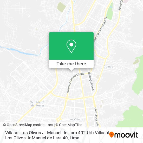 Mapa de Villasol    Los Olivos  Jr  Manuel de Lara 402   Urb  Villasol    Los Olivos  Jr  Manuel de Lara 40