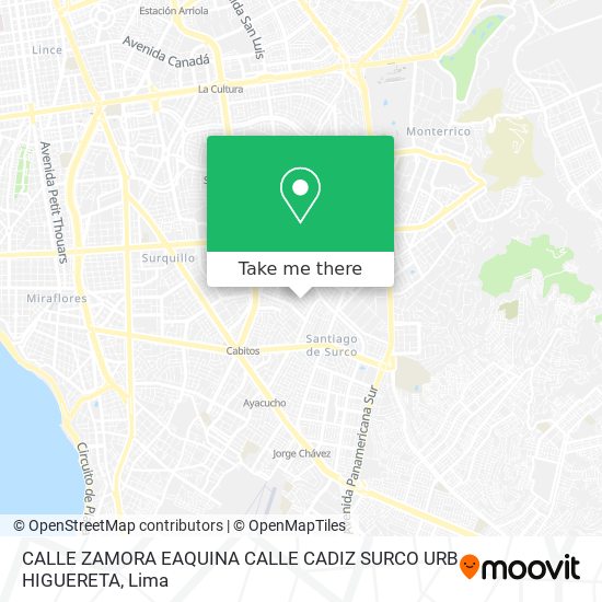 CALLE ZAMORA EAQUINA CALLE CADIZ SURCO URB  HIGUERETA map