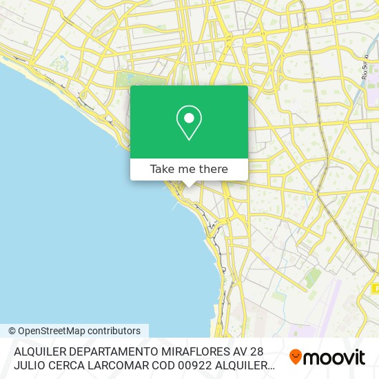 ALQUILER DEPARTAMENTO MIRAFLORES AV  28 JULIO CERCA LARCOMAR COD  00922 ALQUILER DEPARTAMENTO MIRAF map