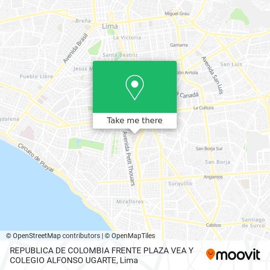 REPUBLICA DE COLOMBIA  FRENTE PLAZA VEA Y COLEGIO ALFONSO UGARTE map