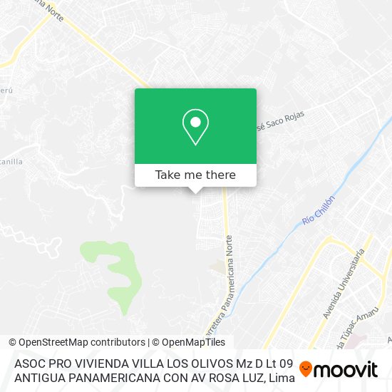 ASOC  PRO VIVIENDA VILLA LOS OLIVOS Mz D Lt 09  ANTIGUA PANAMERICANA CON AV  ROSA LUZ map