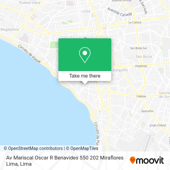 Mapa de Av  Mariscal Oscar R  Benavides 550 202 Miraflores  Lima