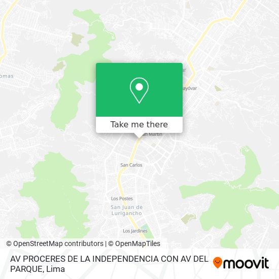 AV PROCERES DE LA INDEPENDENCIA CON AV DEL PARQUE map