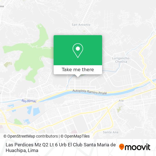 Mapa de Las Perdices Mz Q2 Lt  6  Urb  El Club  Santa Marìa de Huachipa