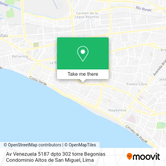 Mapa de Av  Venezuela 5187 dpto 302 torre Begonias Condominio Altos de San Miguel