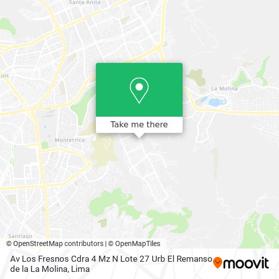 Av  Los Fresnos Cdra  4 Mz N  Lote 27 Urb  El Remanso de la La Molina map