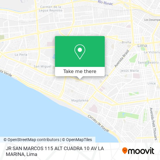 JR  SAN MARCOS 115 ALT CUADRA 10 AV LA MARINA map