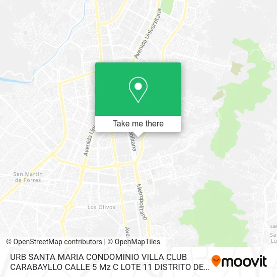 Mapa de URB  SANTA MARIA CONDOMINIO VILLA CLUB CARABAYLLO  CALLE 5  Mz C   LOTE 11  DISTRITO DE CARABAYLLO
