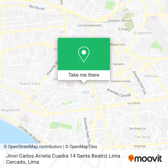Mapa de Jiron Carlos Arrieta Cuadra 14 Santa Beatriz Lima Cercado
