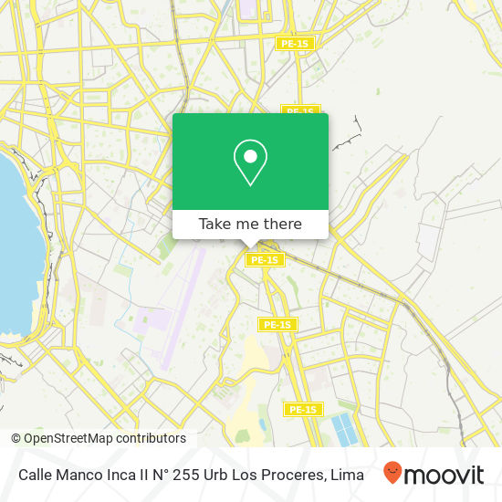 Mapa de Calle Manco Inca II N° 255 Urb  Los Proceres