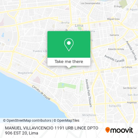 MANUEL VILLAVICENCIO 1191 URB LINCE DPTO 906 EST 20 map