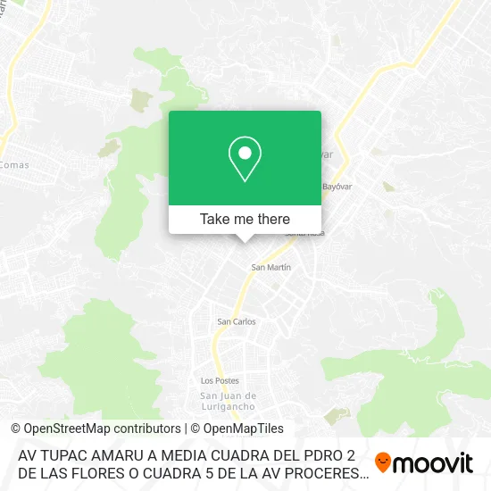 Mapa de AV  TUPAC AMARU A MEDIA CUADRA DEL PDRO 2 DE LAS FLORES O CUADRA 5 DE LA AV  PROCERES CDRA 5 TREN E