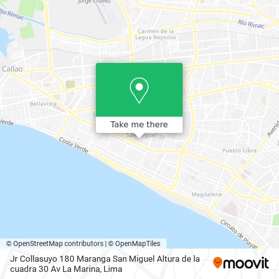 Mapa de Jr  Collasuyo  180 Maranga San Miguel  Altura de la cuadra 30 Av  La Marina