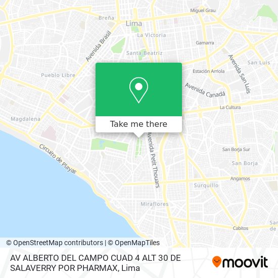 AV  ALBERTO DEL CAMPO CUAD  4 ALT  30 DE SALAVERRY  POR PHARMAX map