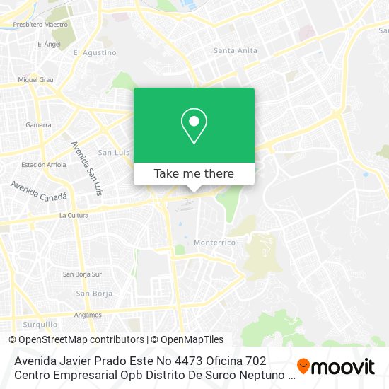 Mapa de Avenida Javier Prado Este No  4473 Oficina 702  Centro Empresarial Opb  Distrito De Surco  Neptuno
