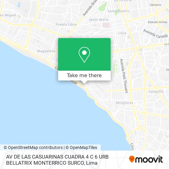 AV DE LAS CASUARINAS CUADRA 4 C 6 URB BELLATRIX MONTERRICO SURCO map