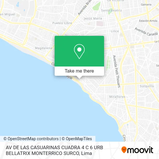 Mapa de AV DE LAS CASUARINAS CUADRA 4 C 6 URB BELLATRIX MONTERRICO SURCO