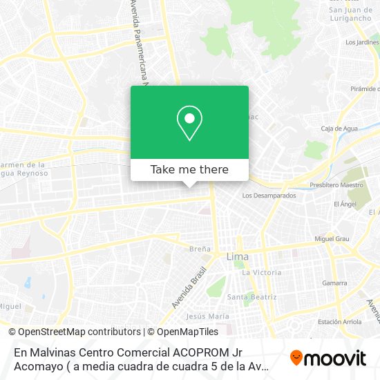 Mapa de En Malvinas   Centro Comercial ACOPROM    Jr Acomayo