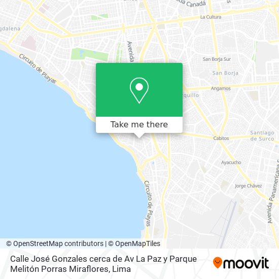 Mapa de Calle José Gonzales  cerca de Av  La Paz y Parque Melitón Porras   Miraflores