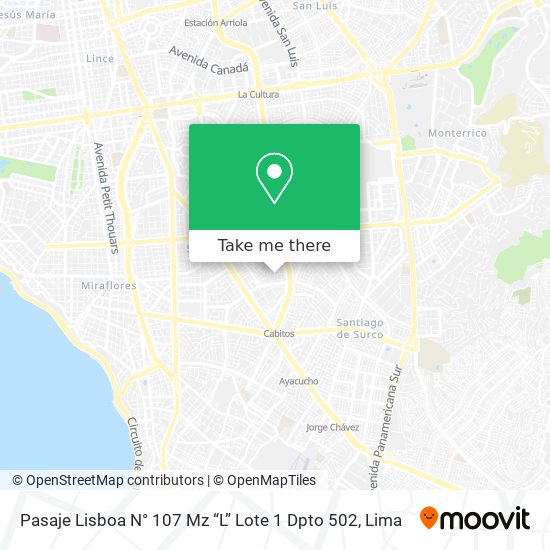 Pasaje Lisboa N° 107  Mz  “L”  Lote 1  Dpto  502 map