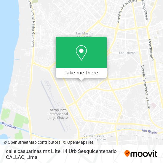 Mapa de calle casuarinas mz L lte  14 Urb  Sesquicentenario  CALLAO