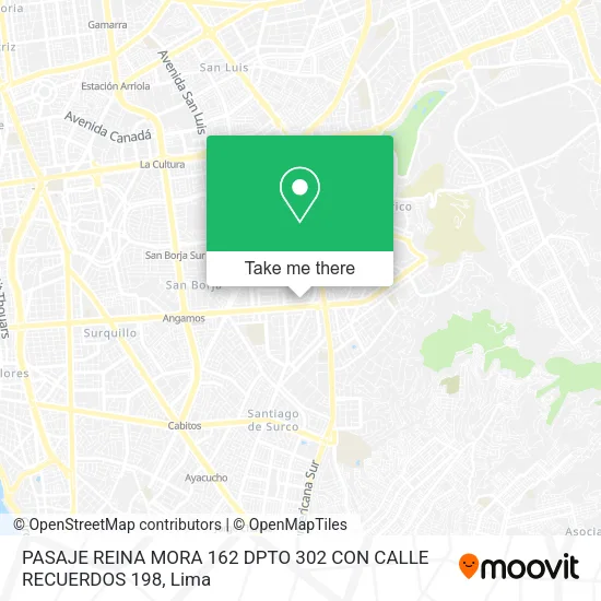 PASAJE REINA MORA 162 DPTO 302  CON CALLE RECUERDOS 198 map