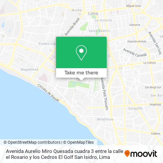 Avenida Aurelio Miro Quesada cuadra 3  entre la calle el Rosario y los Cedros  El Golf  San Isidro map