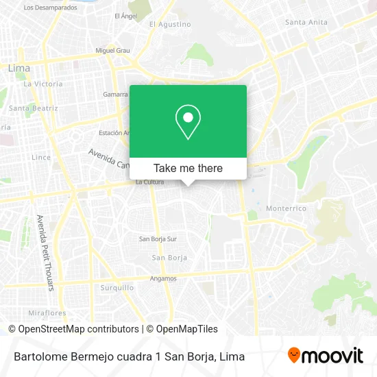Mapa de Bartolome Bermejo cuadra 1 San Borja