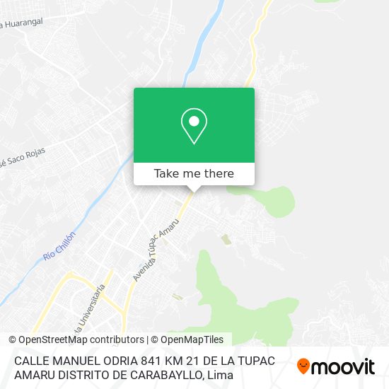 CALLE MANUEL ODRIA 841  KM 21 DE LA TUPAC AMARU  DISTRITO DE CARABAYLLO map