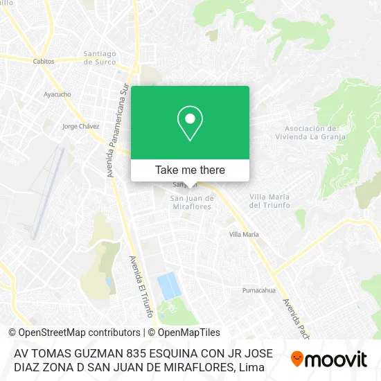 AV  TOMAS GUZMAN 835 ESQUINA CON JR  JOSE DIAZ   ZONA D   SAN JUAN DE MIRAFLORES map