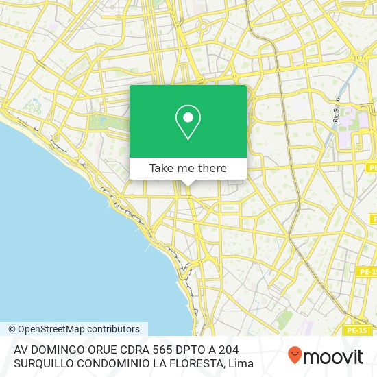 AV  DOMINGO ORUE CDRA  565  DPTO  A 204  SURQUILLO CONDOMINIO LA FLORESTA map