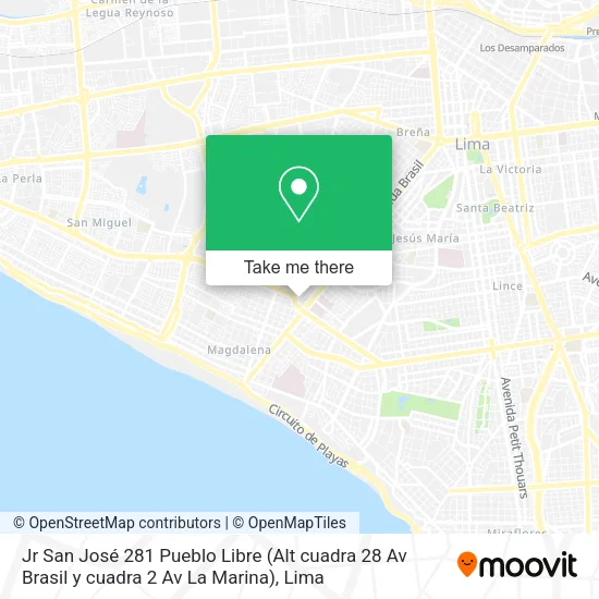 Mapa de Jr  San José 281   Pueblo Libre (Alt  cuadra 28 Av  Brasil  y cuadra  2  Av  La Marina)