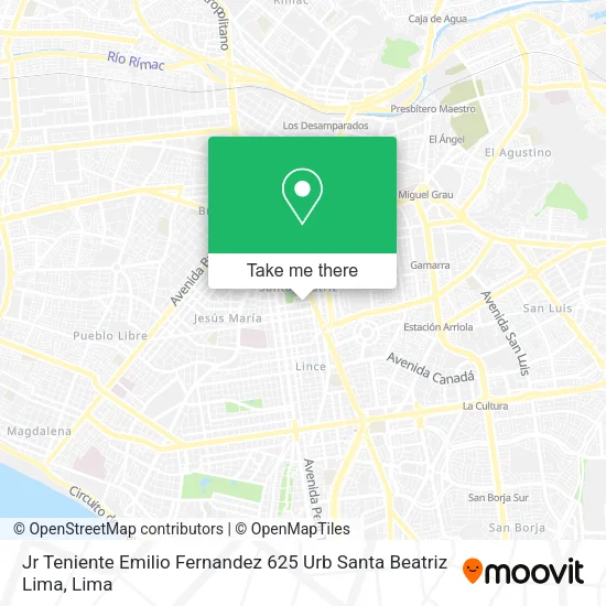 Mapa de Jr  Teniente Emilio Fernandez 625  Urb  Santa Beatriz  Lima