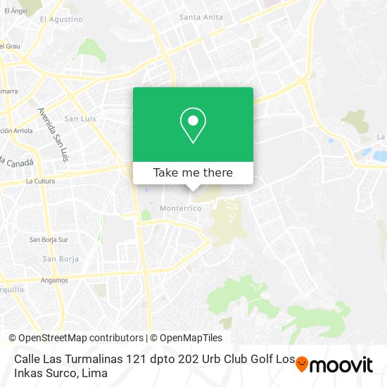 Mapa de Calle Las Turmalinas 121 dpto 202 Urb Club Golf Los Inkas   Surco