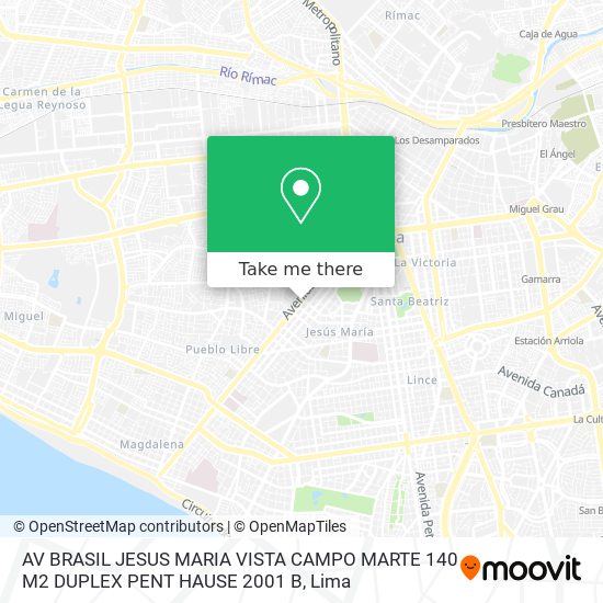 AV  BRASIL  JESUS MARIA  VISTA CAMPO MARTE  140 M2 DUPLEX PENT HAUSE 2001  B map