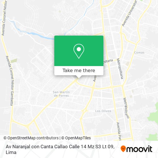 Av  Naranjal con Canta Callao Calle 14 Mz  S3 Lt  09 map