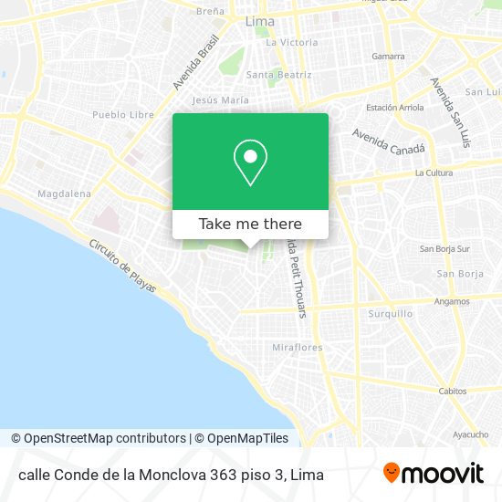 calle Conde de la Monclova 363 piso 3 map
