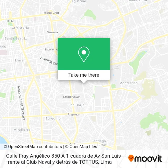 Mapa de Calle Fray Angélico 350  A 1 cuadra de Av  San Luis  frente al Club Naval y detrás de TOTTUS