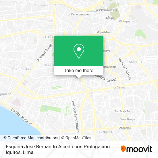 Mapa de Esquina Jose Bernando Alcedo con Prologacion Iquitos