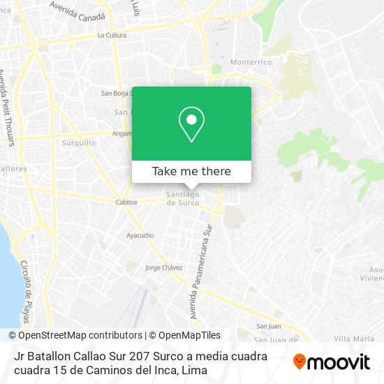 Mapa de Jr Batallon Callao Sur 207 Surco a media cuadra cuadra 15 de Caminos del Inca