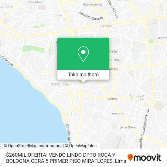 Mapa de $260MIL OFERTA! VENDO LINDO DPTO ROCA Y BOLOGNA CDRA 5 PRIMER PISO MIRAFLORES