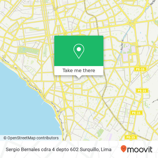 Sergio Bernales  cdra 4 depto 602 Surquillo map