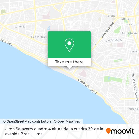 Jiron Salaverry cuadra 4  altura de la cuadra 39 de la avenida Brasil map