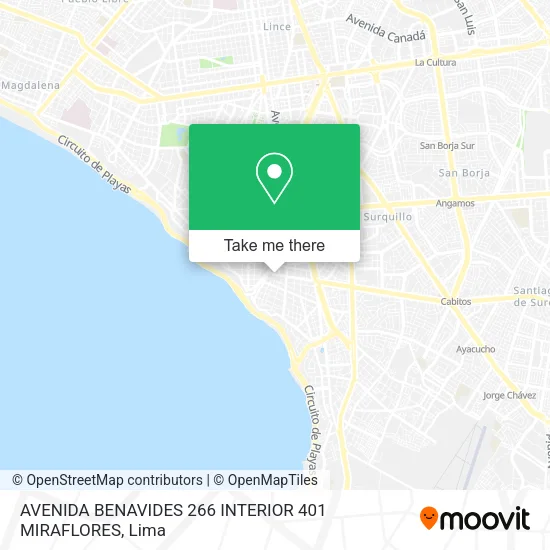 AVENIDA BENAVIDES   266 INTERIOR 401 MIRAFLORES map