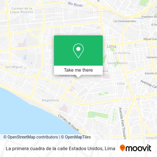 Mapa de La primera cuadra de la calle Estados Unidos