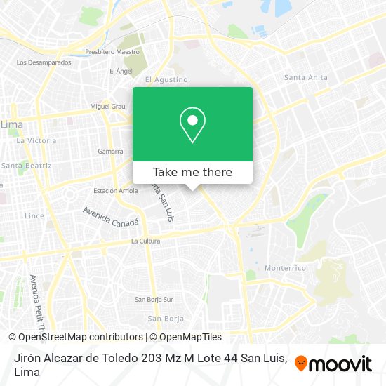 Mapa de Jirón Alcazar de Toledo 203 Mz  M Lote 44  San Luis